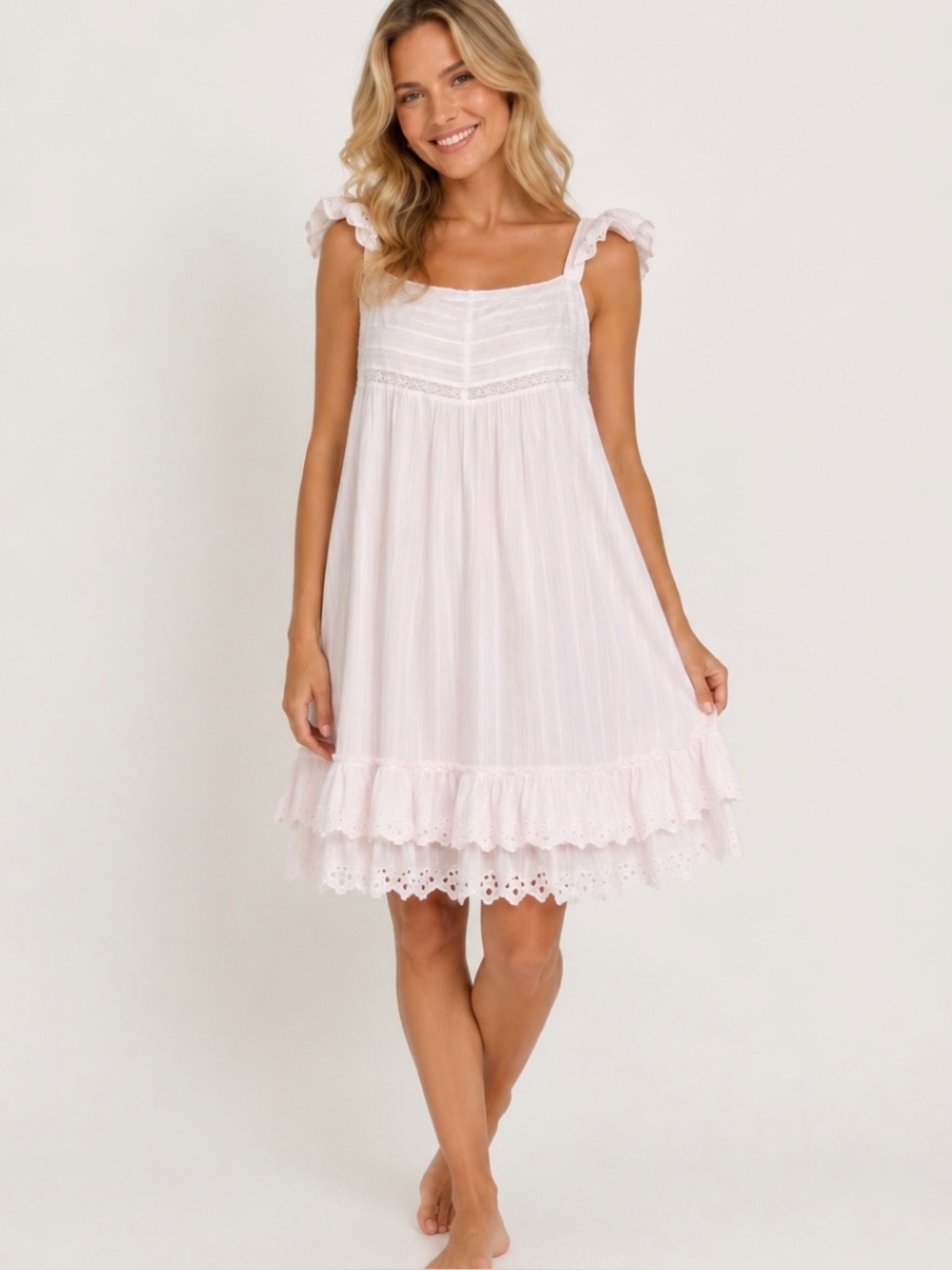 Shabby Chic Rachel Ashwell Pink & White Striped Ruffled Babydoll Nightgown